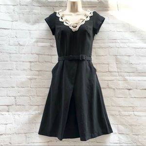 LIBERTINE Target Gothic Twee Black White Lace Collar Midi Dress XS Wednesday